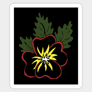 Moody two toned black and red pansy illustration with contrasting white and yellow centre surrounded by green leaves, great gift for a flower lover! Sticker